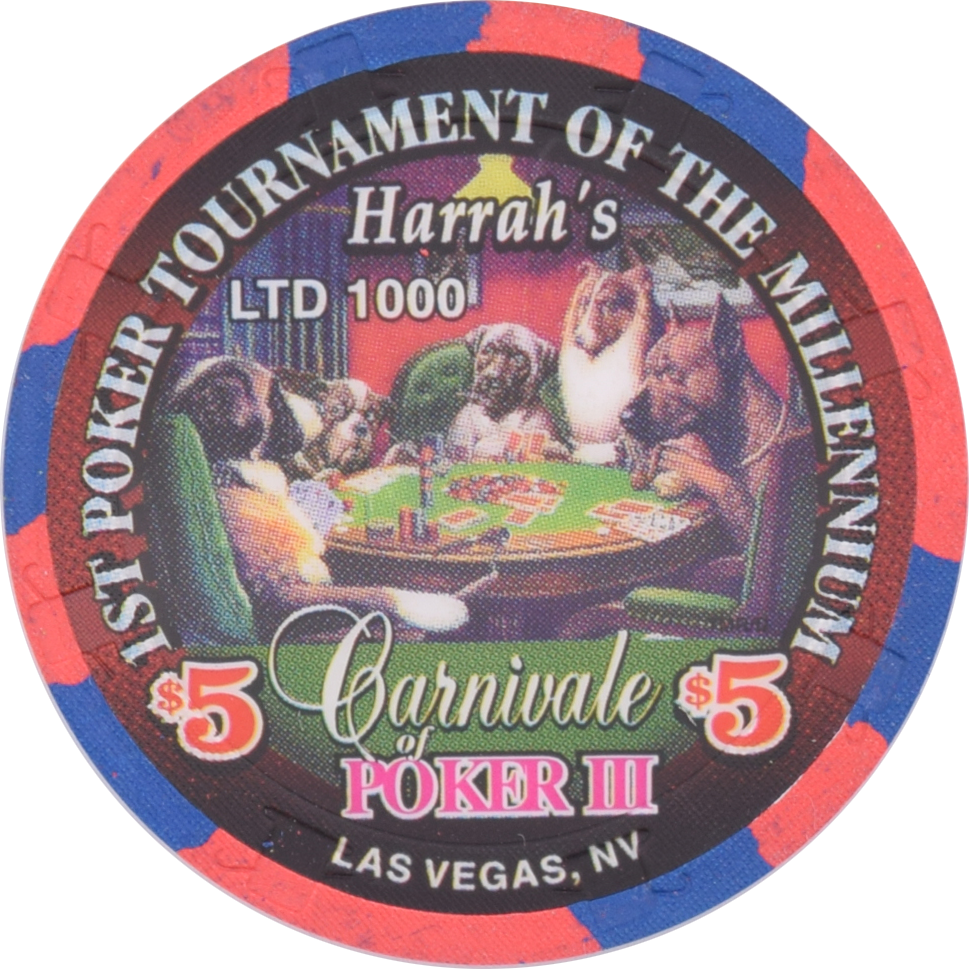 Harrah's Casino Las Vegas Nevada $5 Carnivale of Poker III (Green Lamp) Chip 2000