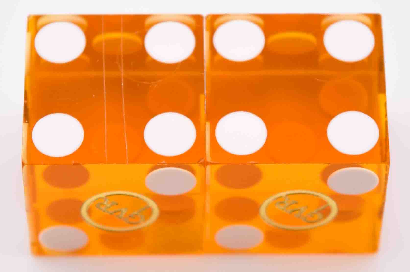 Green Valley Ranch Casino Henderson Nevada Yellow Used Matching Number Pair of Dice