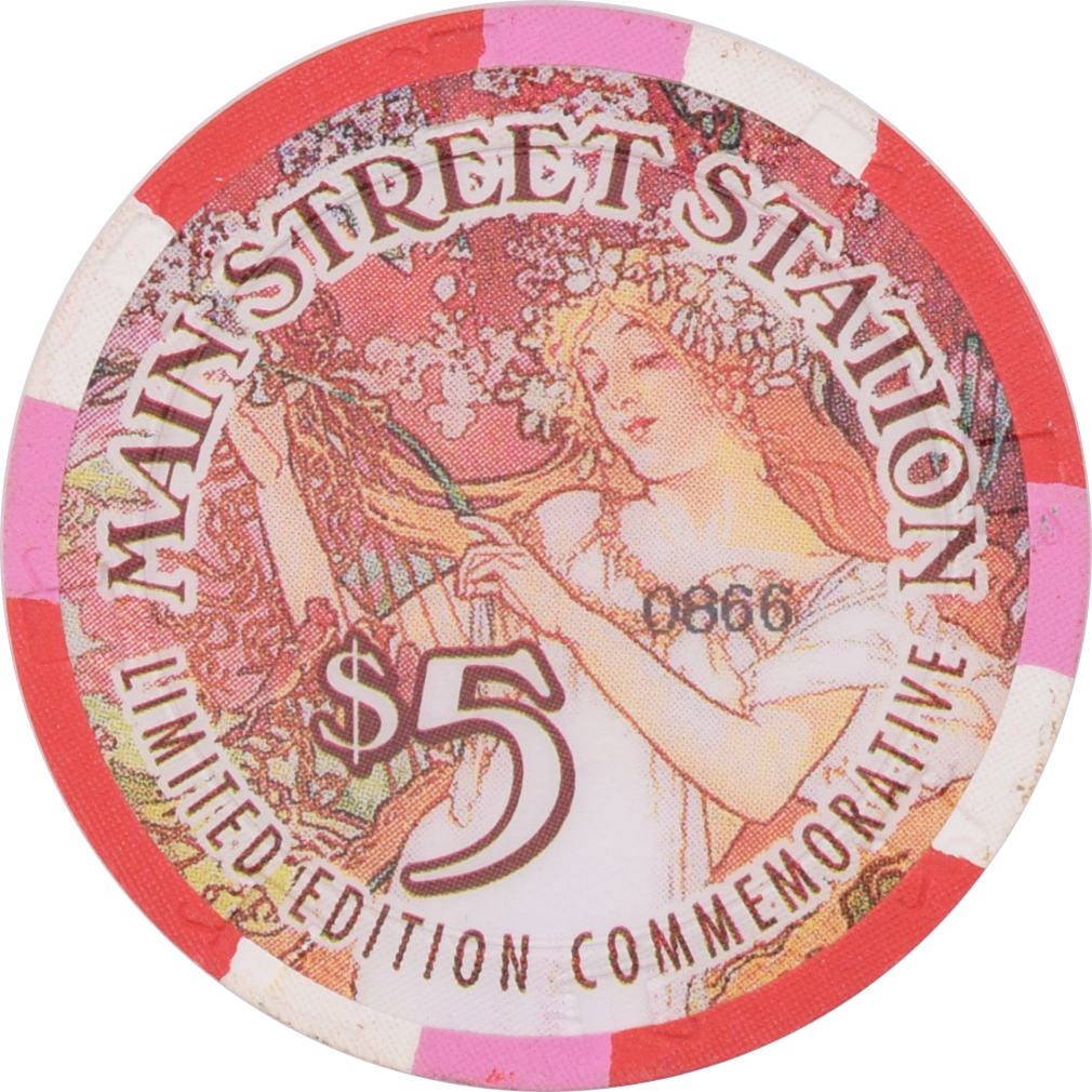 Main Street Station Casino Las Vegas Nevada $5 "Spring" Chip 1997