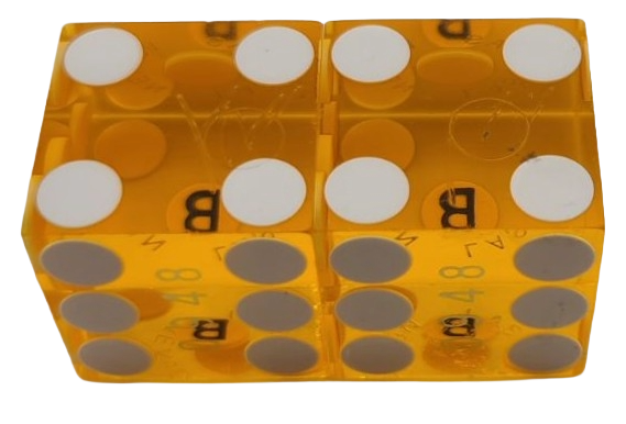 Binions Casino Las Vegas Nevada Pair of Yellow Matching Numbers Dice