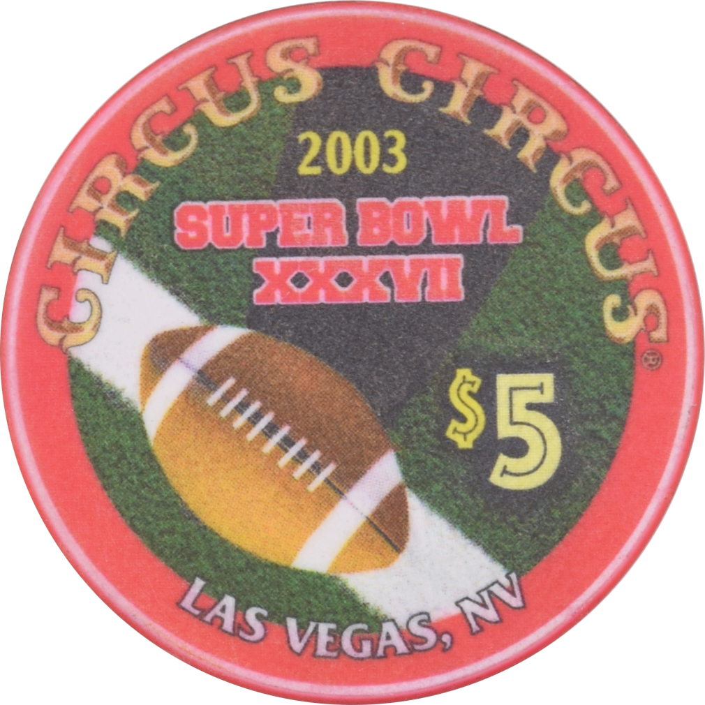 Circus Circus Casino Las Vegas Nevada $5 Super Sunday XXXVII Chip 2003