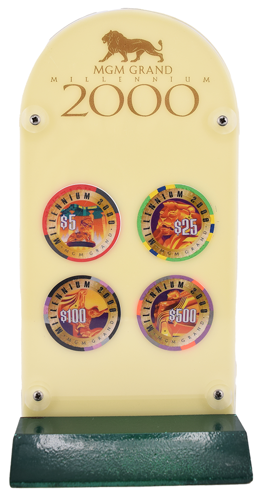 MGM Grand Casino Las Vegas Nevada Set of 4 $5-$25-$100-$500 Millennium Commemorative Chip Set