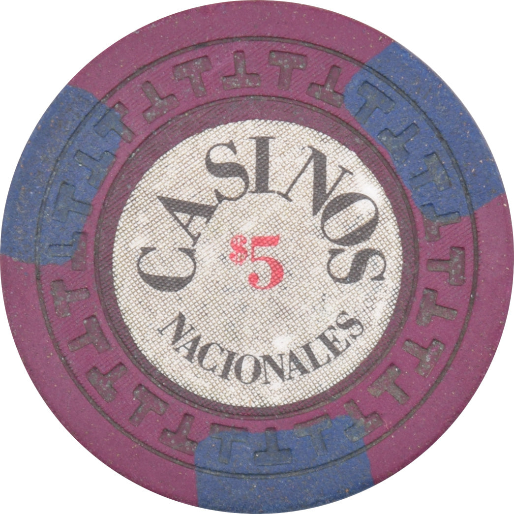 Casino Nacionales De Panama $5 Chip Maroon / Purple