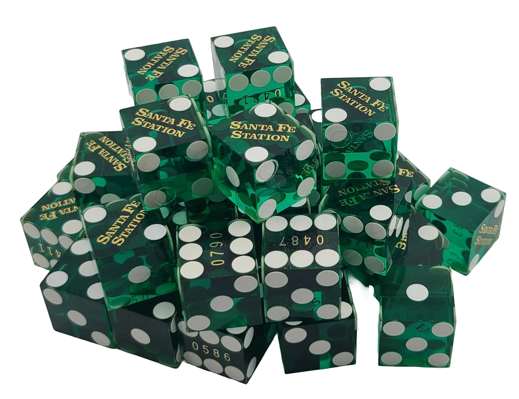 Bulk Dice 50 Green Used Dice From Santa Fe Station Casino in Las Vegas Nevada