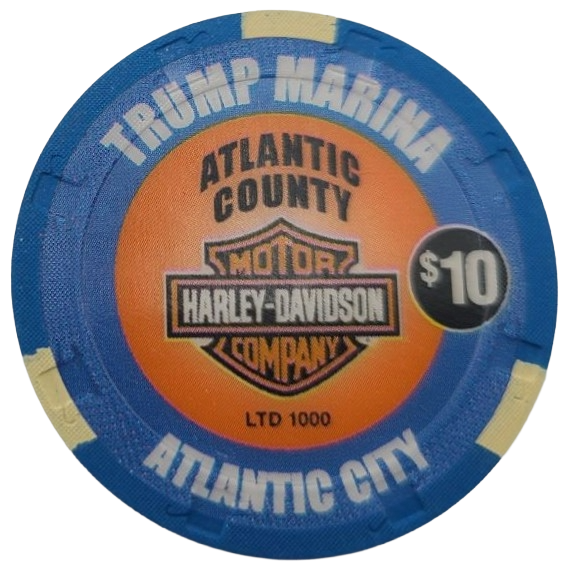 Trump Marina Casino Atlantic City New Jersey $10 Chip Harley-Davidson Heritage