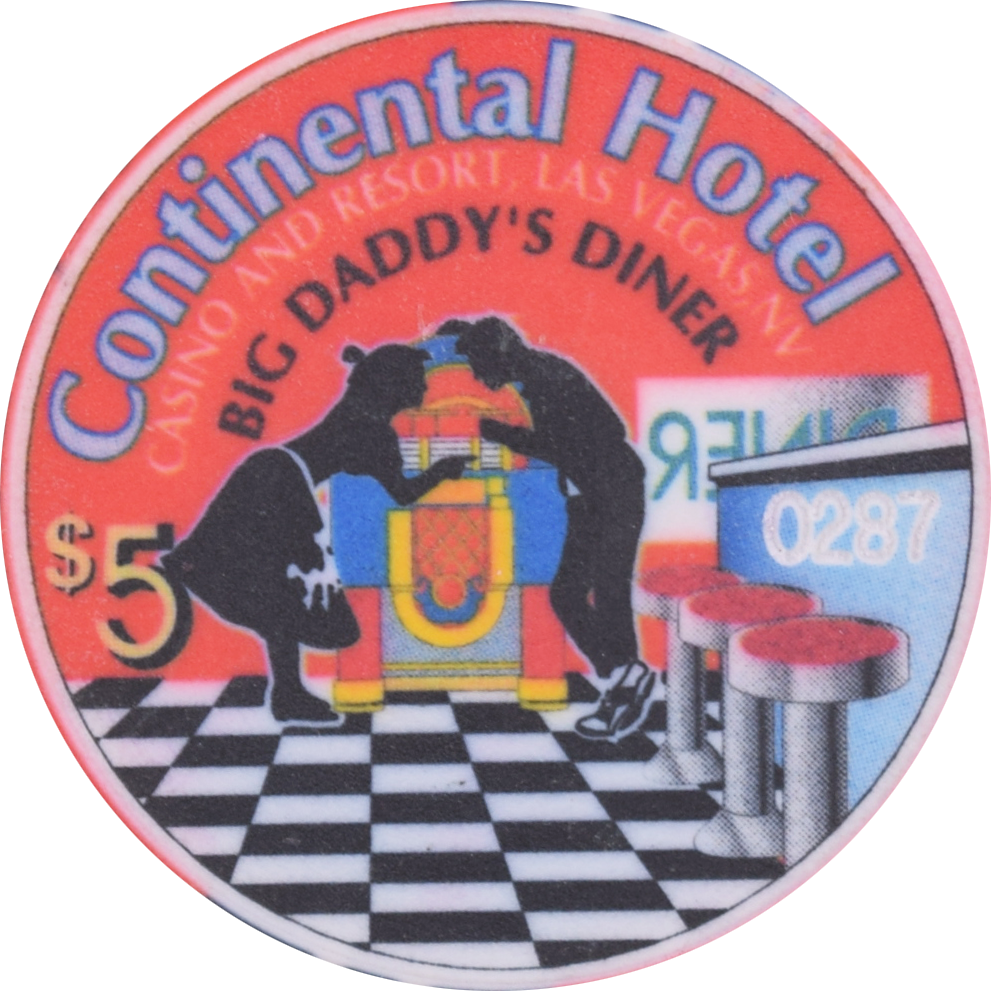 Continental Hotel Casino Las Vegas Nevada $5 Big Daddy's Diner Chip 1997