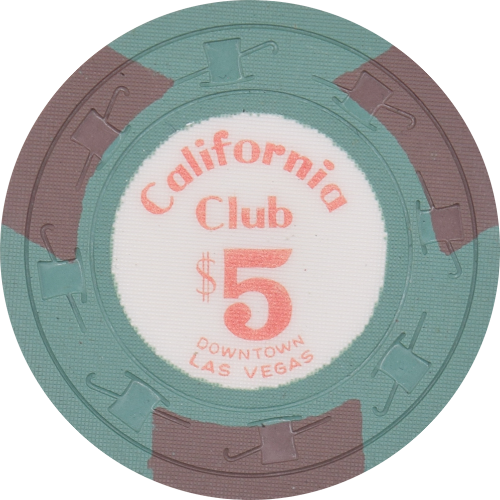 California Club Casino Las Vegas Nevada $5 Brown Spots Chip 1963 (Faded)