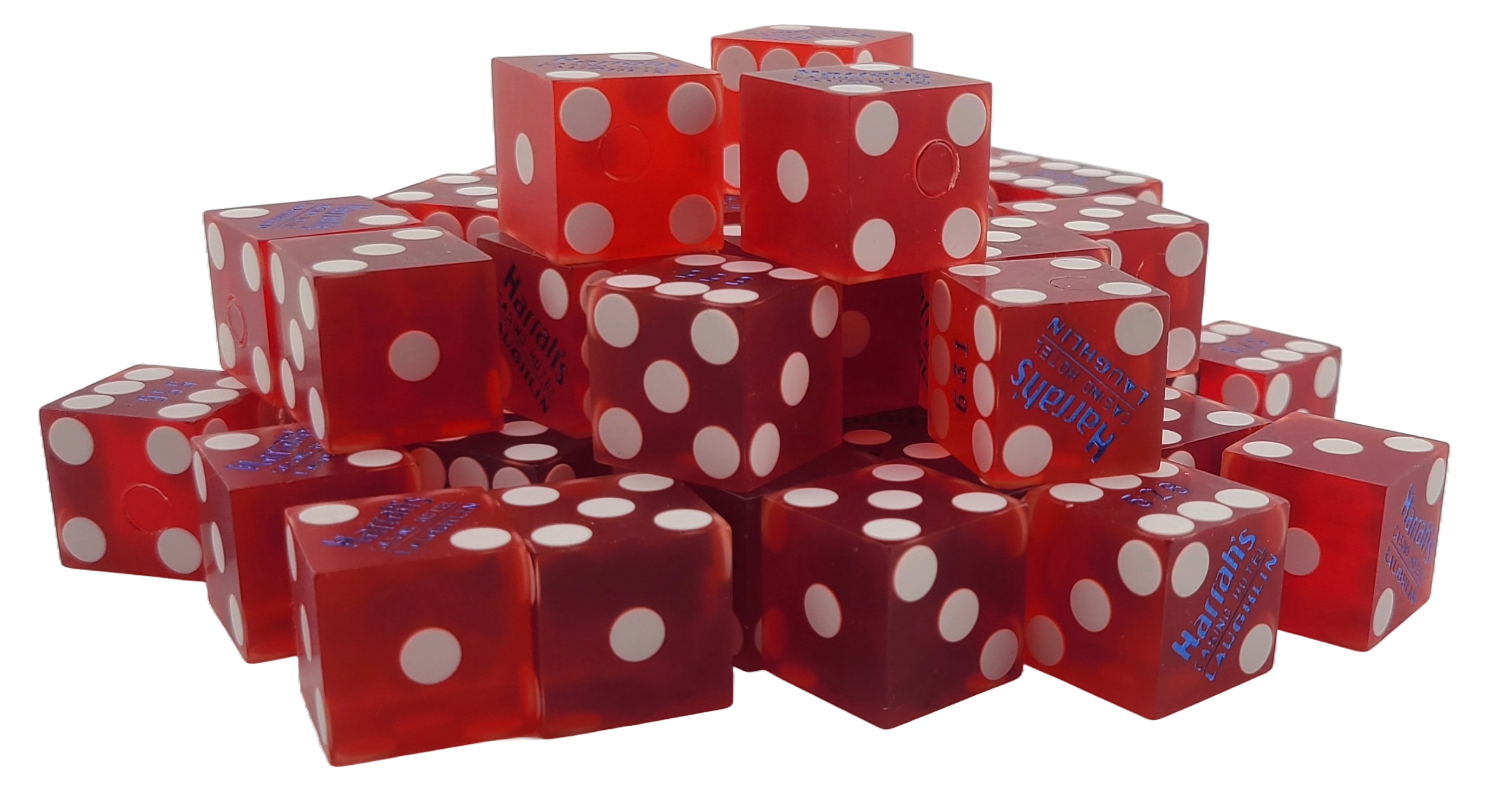 Bulk Dice 50 Red Used Dice From Harrah's Casino in Lake Tahoe NV Blue Foil