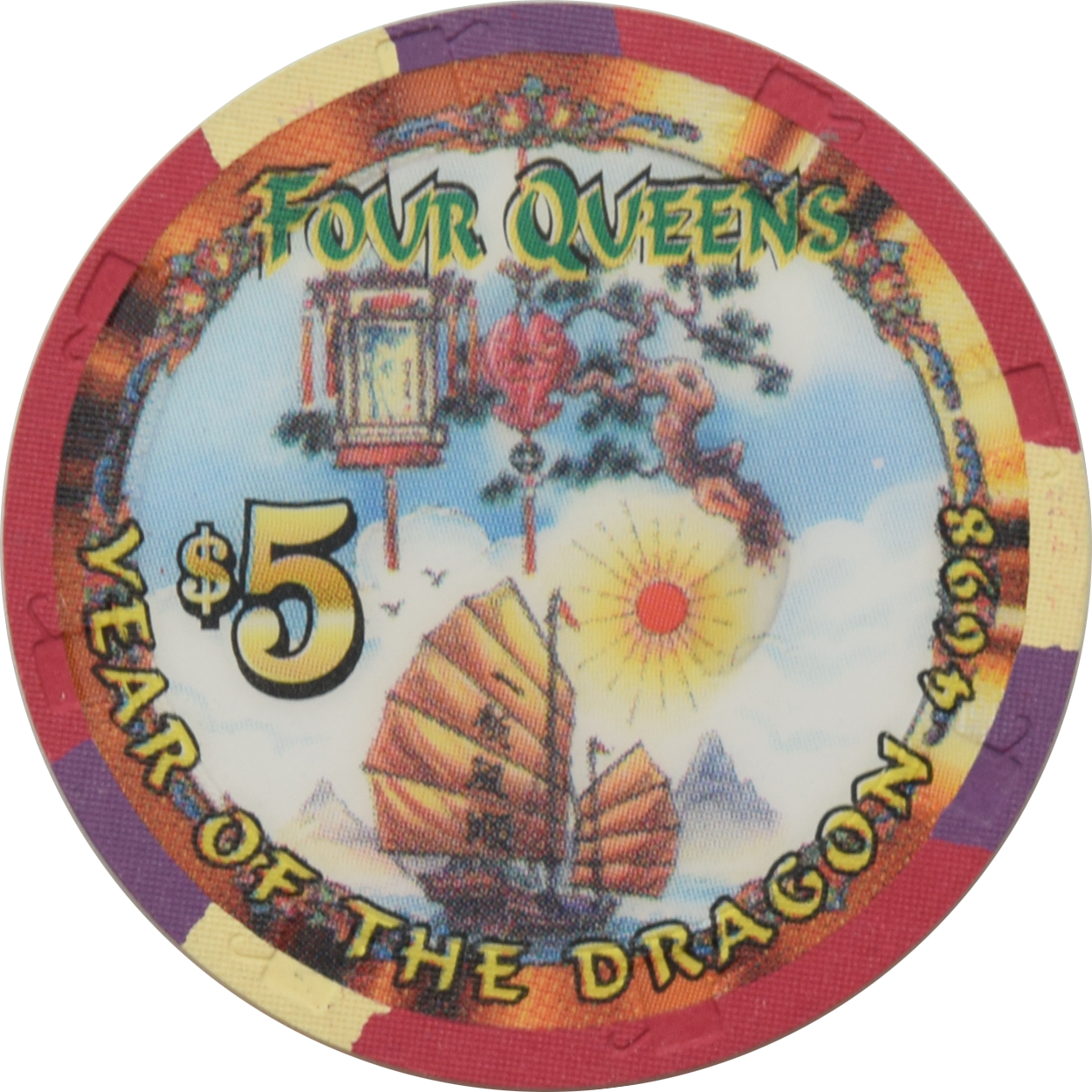 Four Queens Casino Las Vegas Nevada $5 Year Of The Dragon Chip 2000