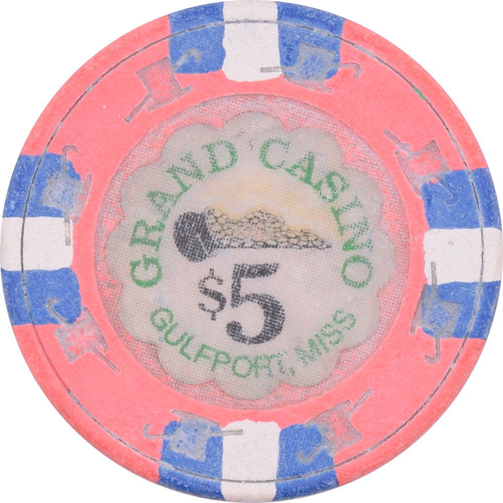 Grand Casino Gulfport Mississippi $5 Water Damaged Chip