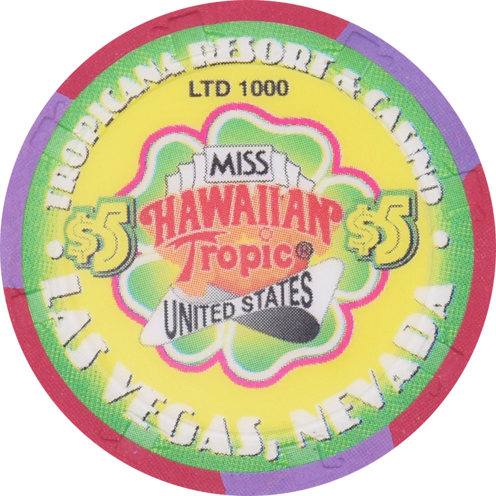 Tropicana Casino Las Vegas Nevada $5 Miss Hawaiian Tropic International (Red Rose) Chip 1999