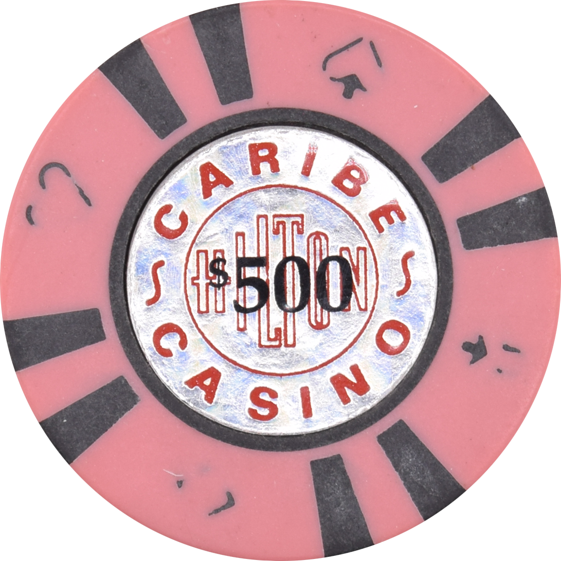 Caribe Hilton Casino San Juan Puerto Rico $500 Pink (4 SXS Black) 43mm Chip