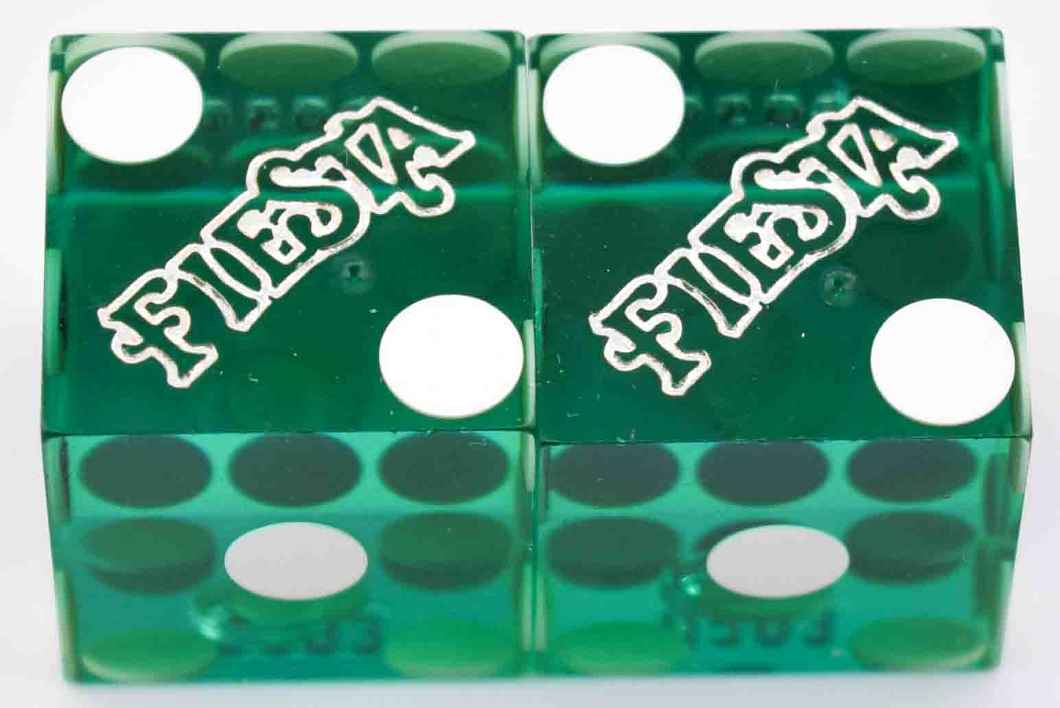 Fiesta Rancho Casino N. Las Vegas Nevada Green Used Matching Number Pair of Dice