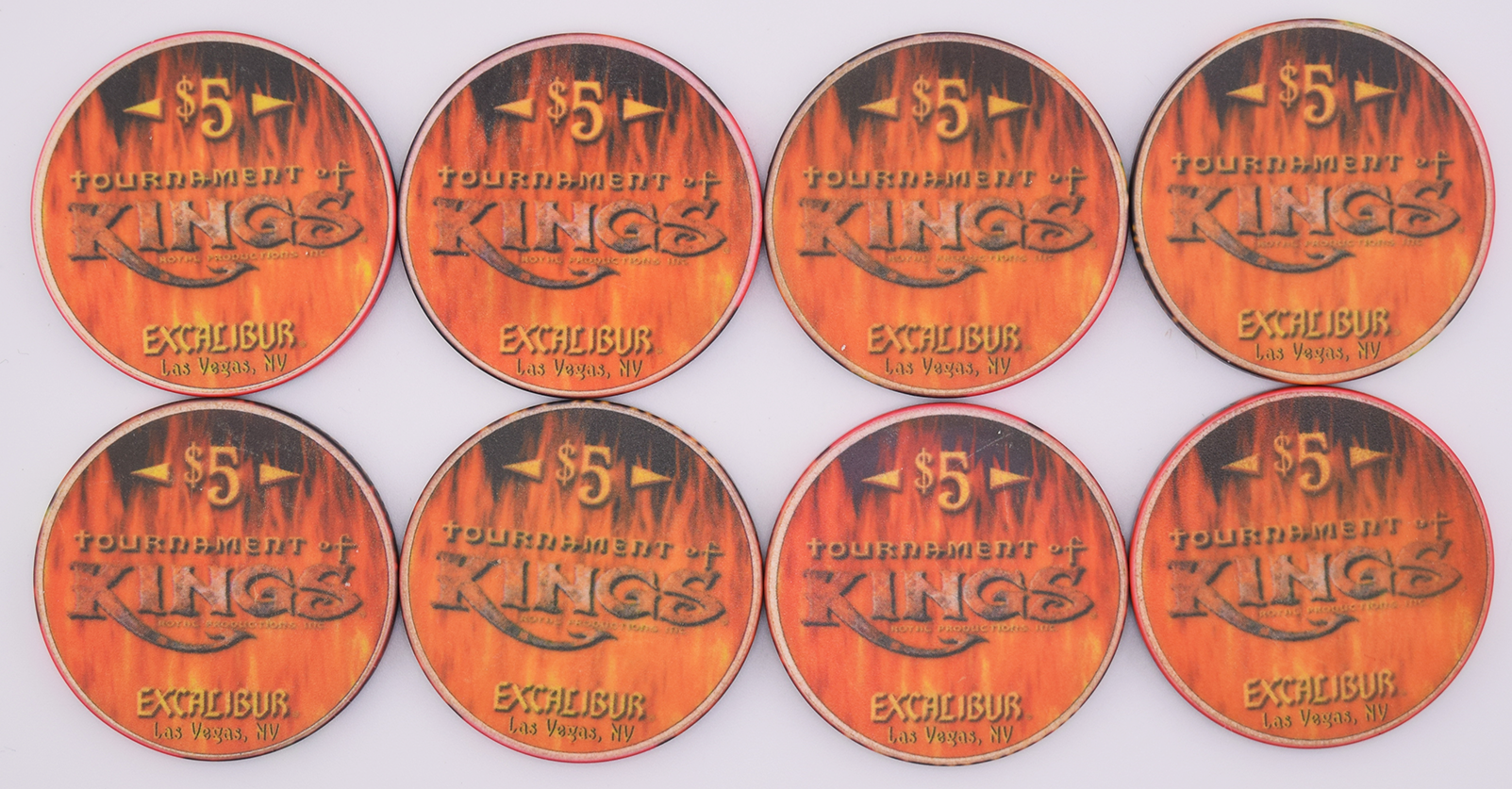 Excalibur Casino Las Vegas Nevada Set of 8 Tournament of Kings $5 Chips 1999