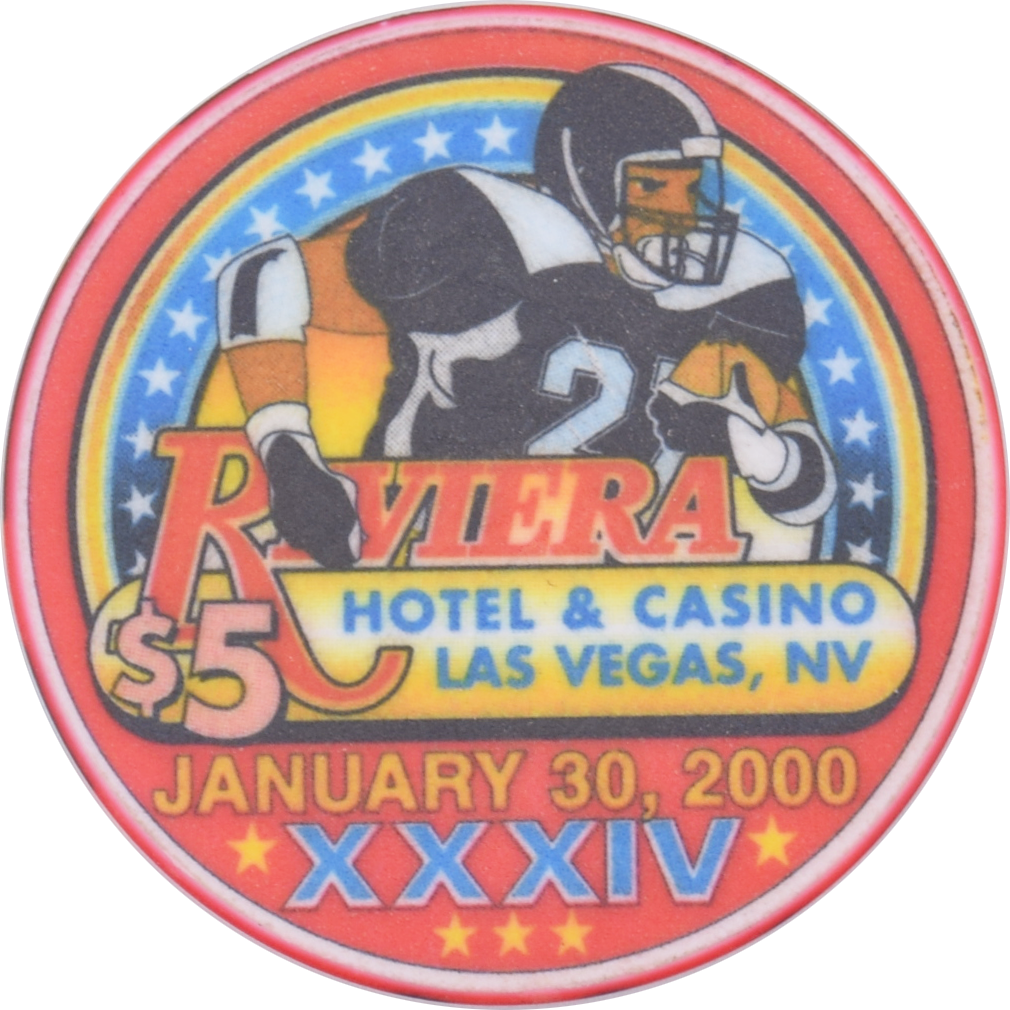 Riviera Casino Las Vegas Nevada $5 January 30, 2000 XXXIV Chip #1