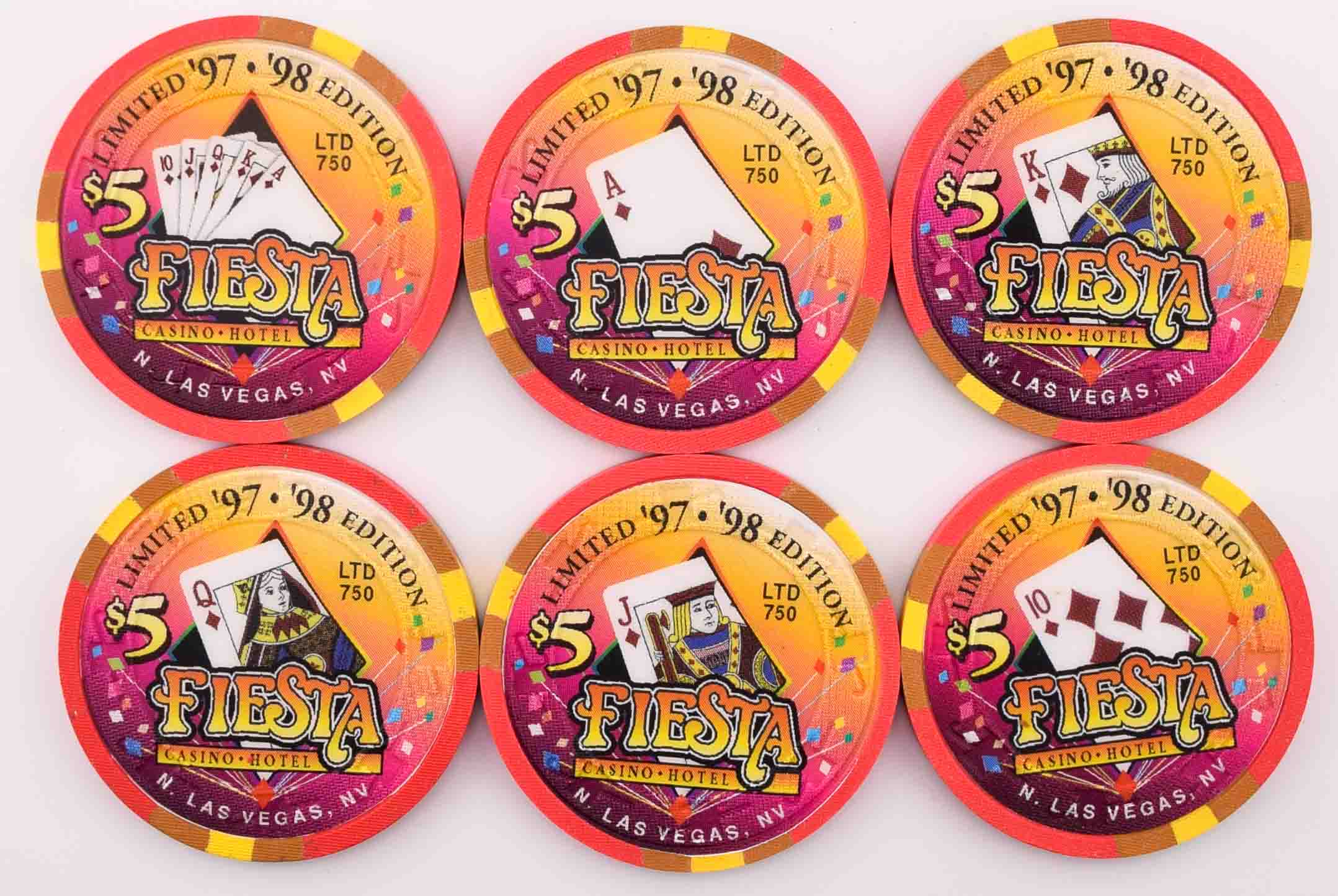 Fiesta Casino North Las Vegas Nevada $5 Full Suits Set of 24 Chips 1997