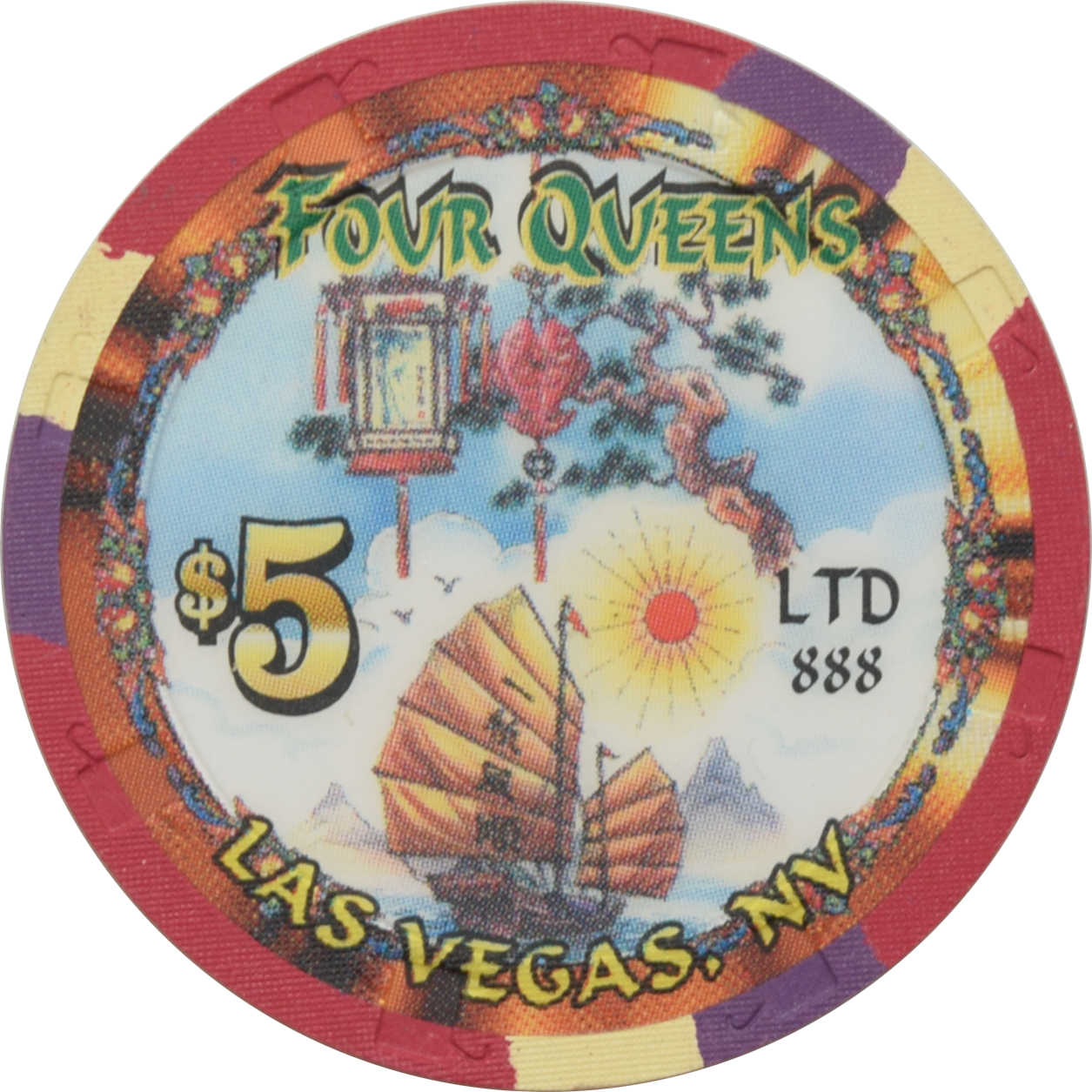 Four Queens Casino Las Vegas Nevada $5 Year Of The Dragon Chip 2000