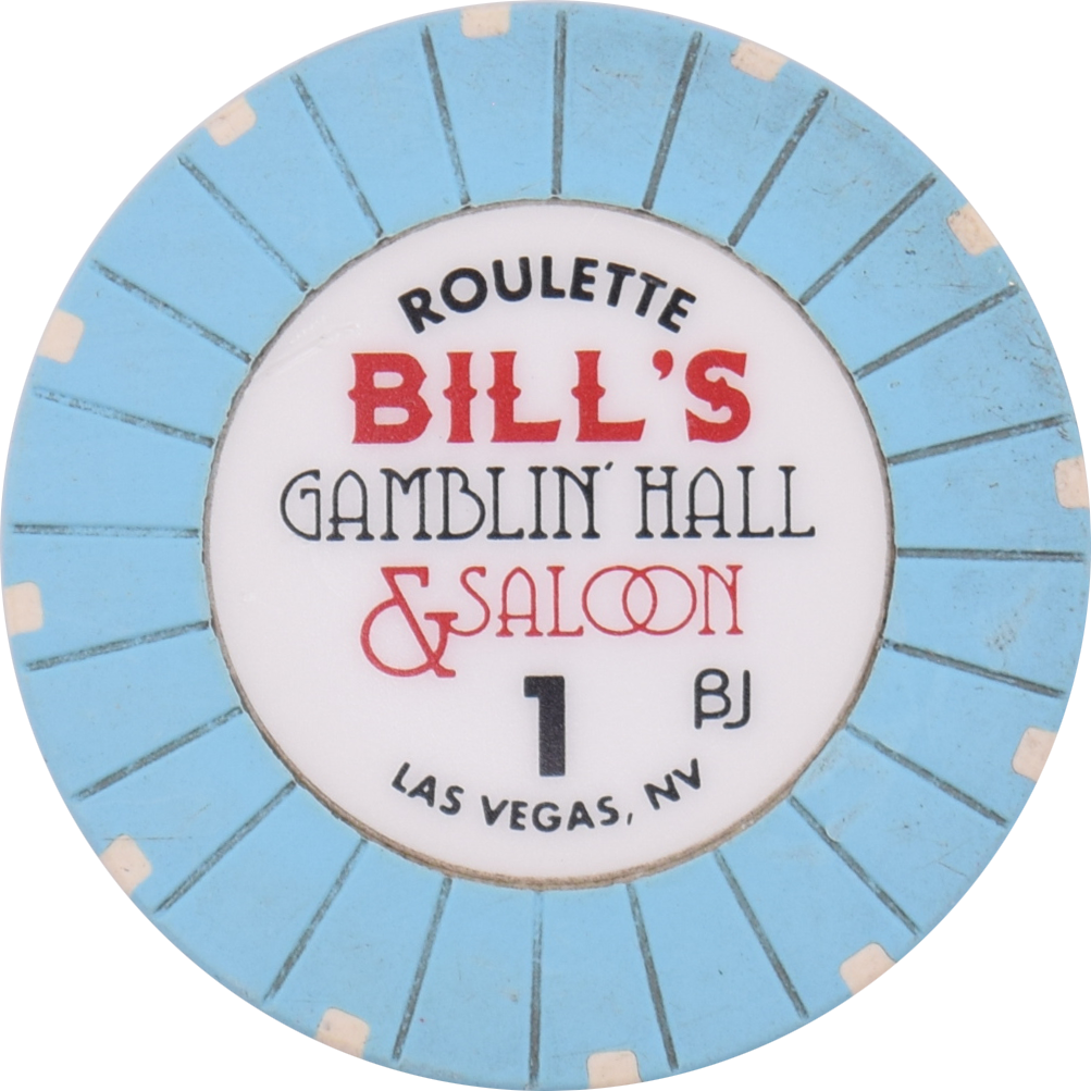 Bill's Gamblin' Hall & Saloon Casino Las Vegas Nevada Roulette 1 Light Blue Chip 2007