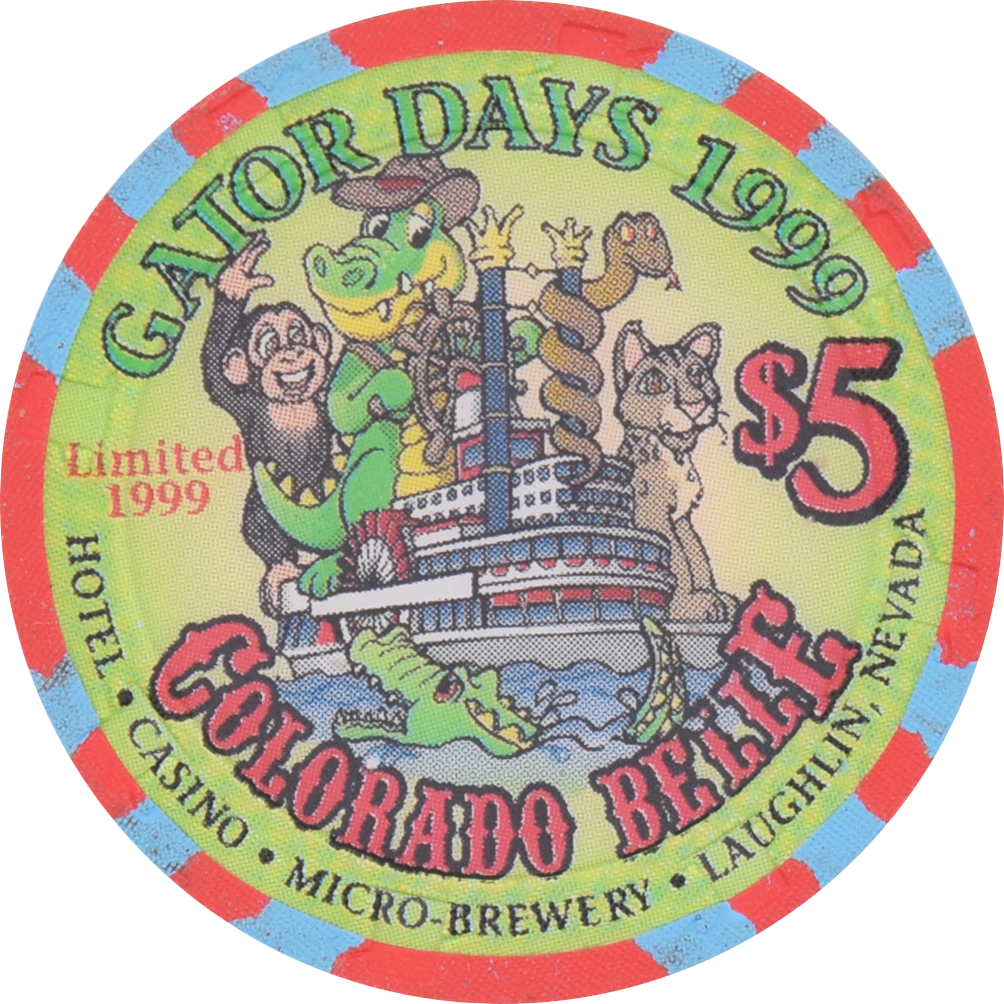 Colorado Belle Casino Laughlin Nevada $5 Gator Days Chip 1999