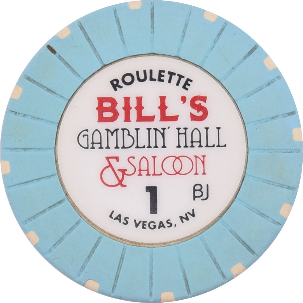 Bill's Gamblin' Hall & Saloon Casino Las Vegas Nevada Roulette 1 Light Blue Chip 2007