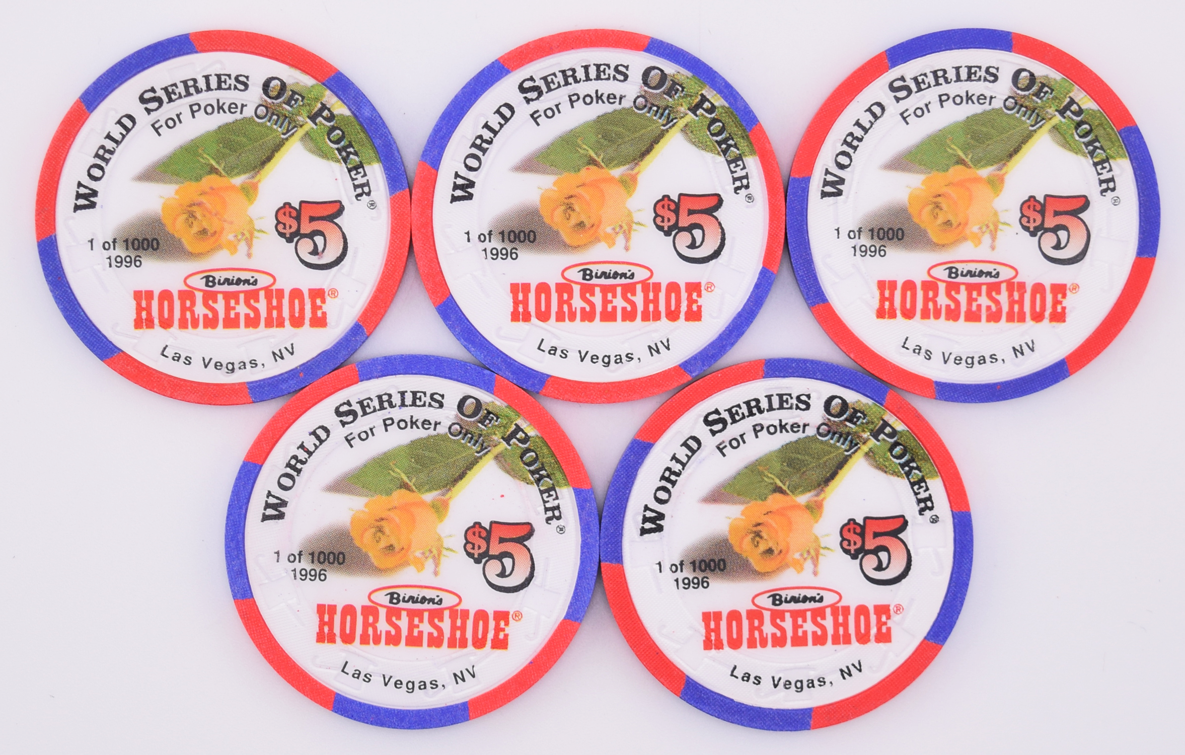 Horseshoe Club (Binion's) Casino Las Vegas Nevada Set of 5 Women's Milestones Chips