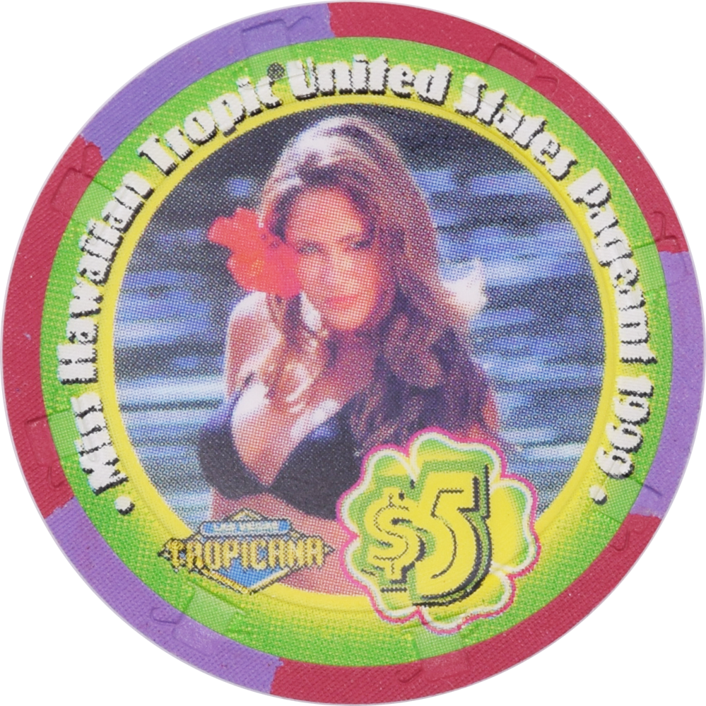 Tropicana Casino Las Vegas Nevada $5 Miss Hawaiian Tropic International (Red Rose) Chip 1999