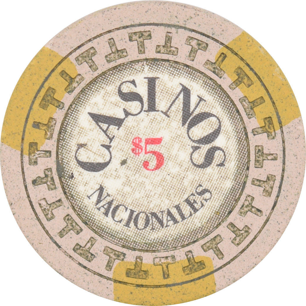 Casino Nacionales De Panama $5 Chip Grey/Yellow