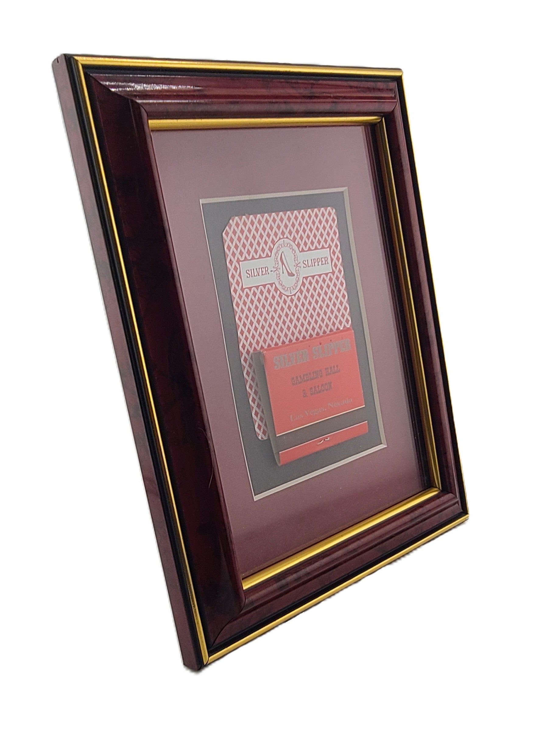 Vintage Casino 7 x 5 Frame Silver Slipper Las Vegas Card and Matchbook Red