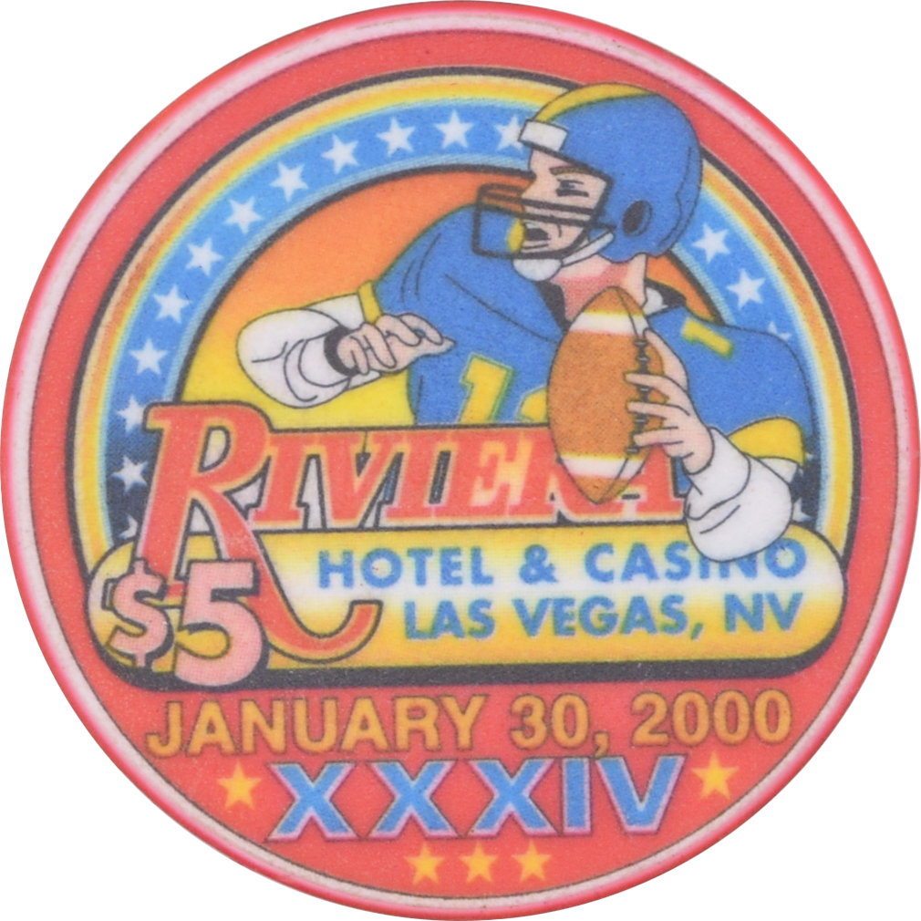 Riviera Casino Las Vegas Nevada $5 January 30, 2000 XXXIV Chip #4