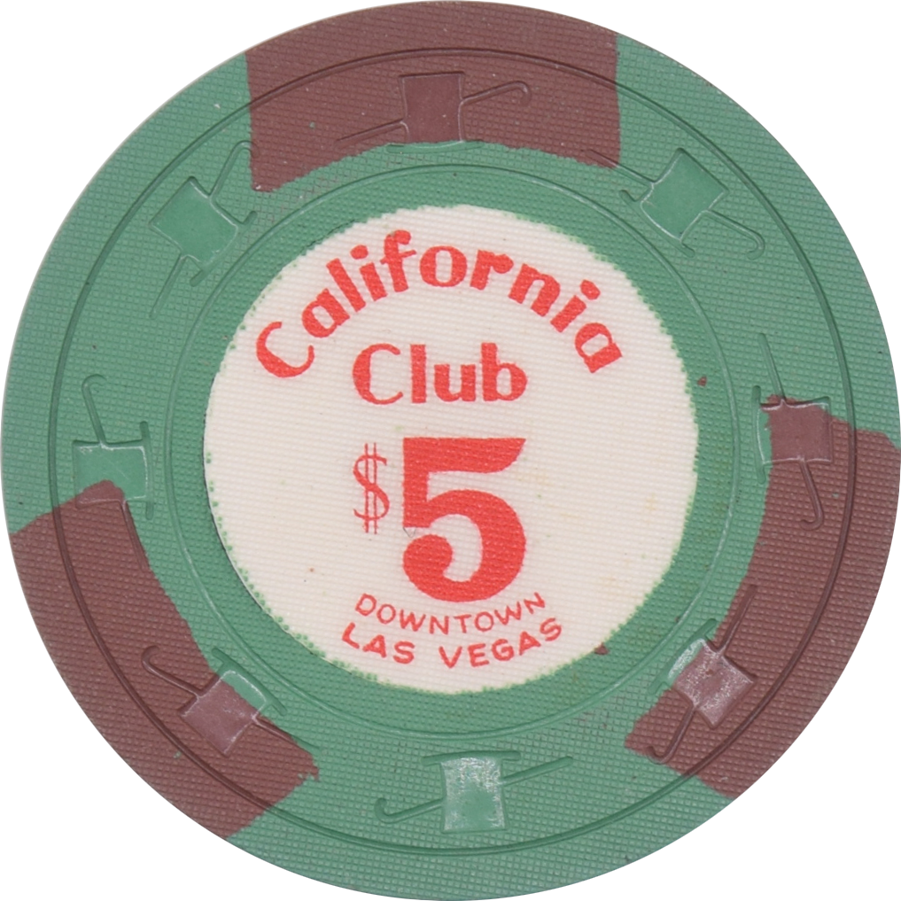 California Club Casino Las Vegas Nevada $5 Brown Spots Chip 1963 (Faded)
