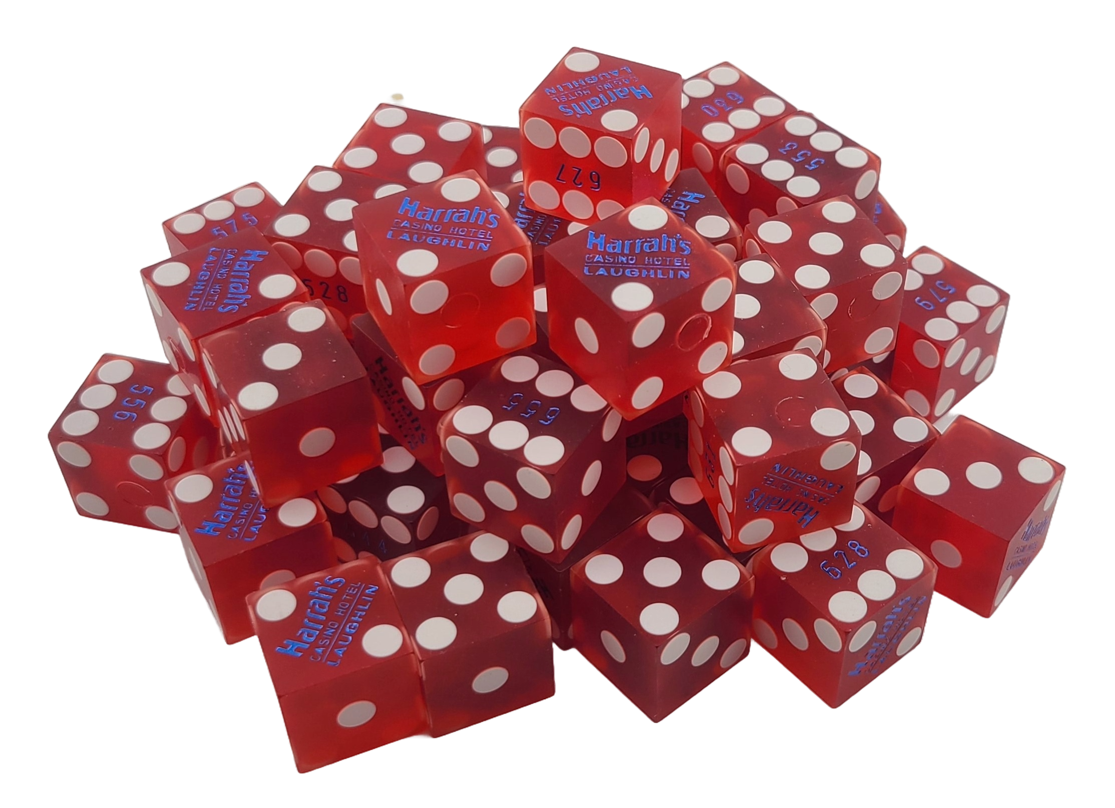 Bulk Dice 50 Red Used Dice From Harrah's Casino in Lake Tahoe NV Blue Foil