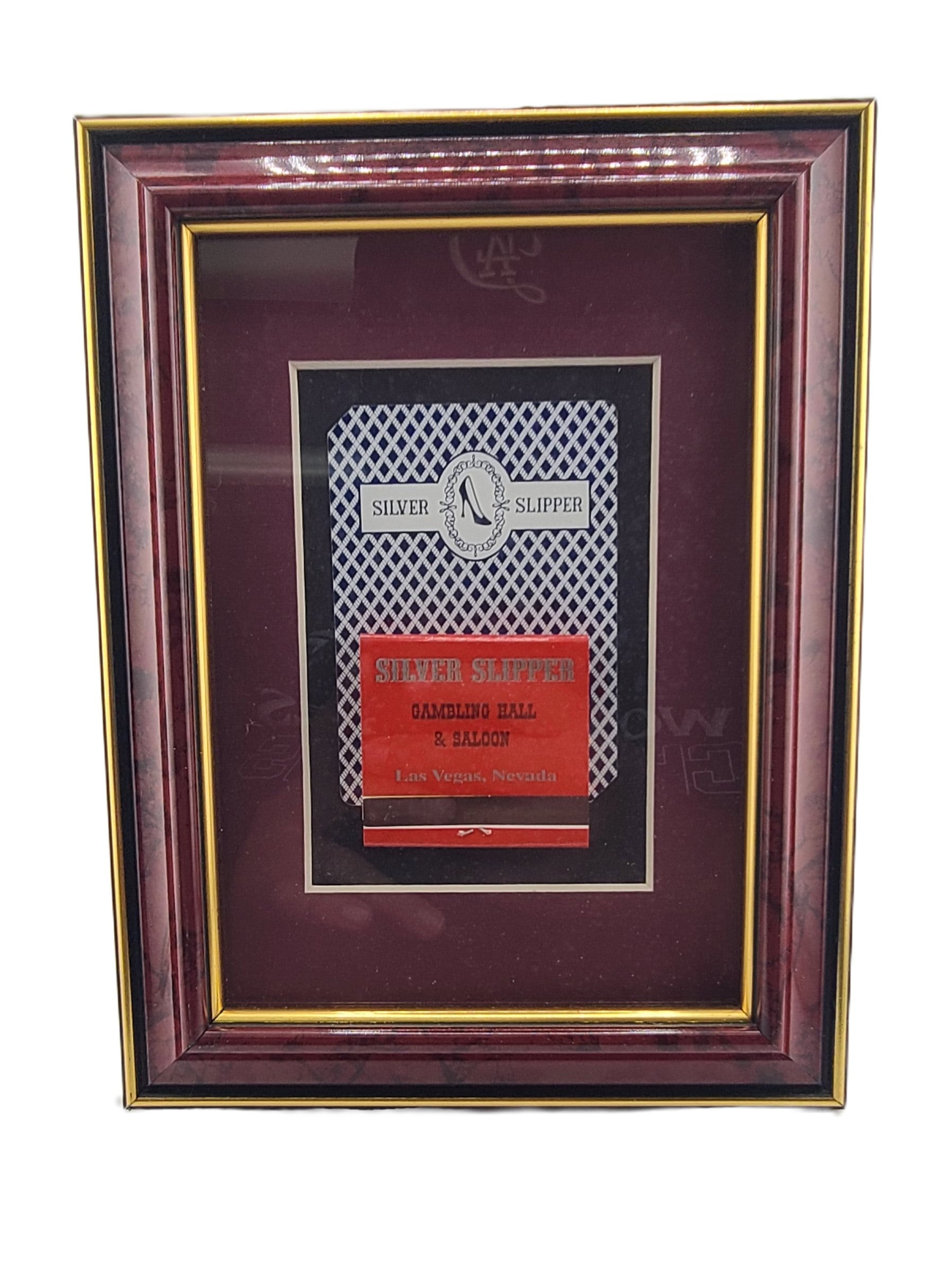 Vintage Casino 7 x 5 Frame Silver Slipper Las Vegas Card and Matchbook Blue