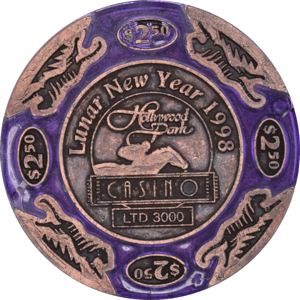 Hollywood Park Casino Inglewood California $2.50 Year of the Tiger Brass Chip 1998
