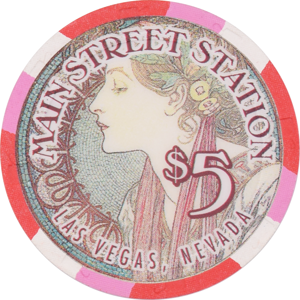 Main Street Station Casino Las Vegas Nevada $5 "Lady in Green" Chip 1997