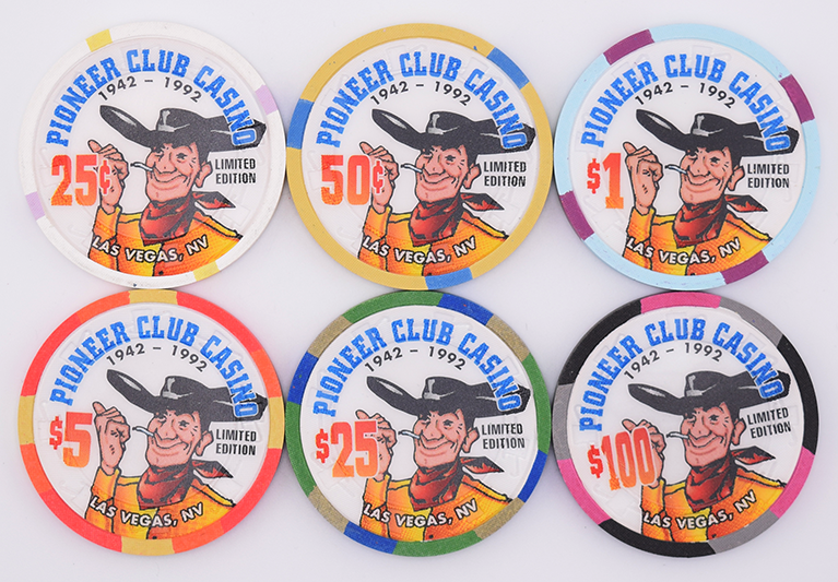 Pioneer Club Casino Las Vegas Nevada 50th Anniversary Uncirculated Set of Chips