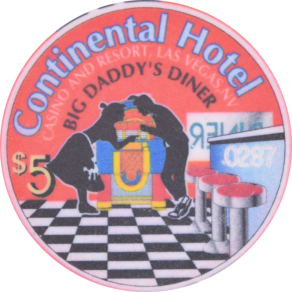 Continental Hotel Casino Las Vegas Nevada $5 Big Daddy's Diner Chip 1997