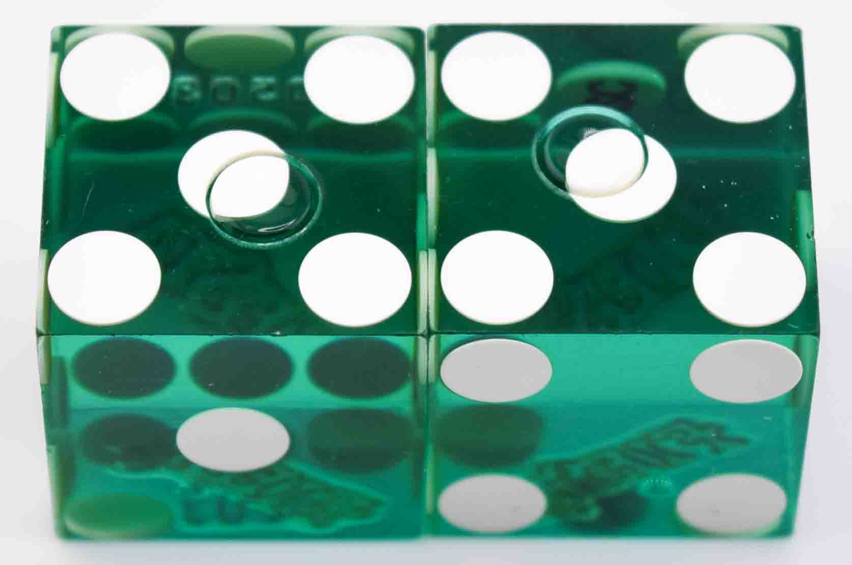 Fiesta Rancho Casino N. Las Vegas Nevada Green Used Matching Number Pair of Dice