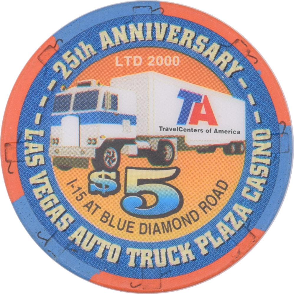Auto Truck Plaza Casino Las Vegas Nevada $5 25th Anniversary Chip 1999
