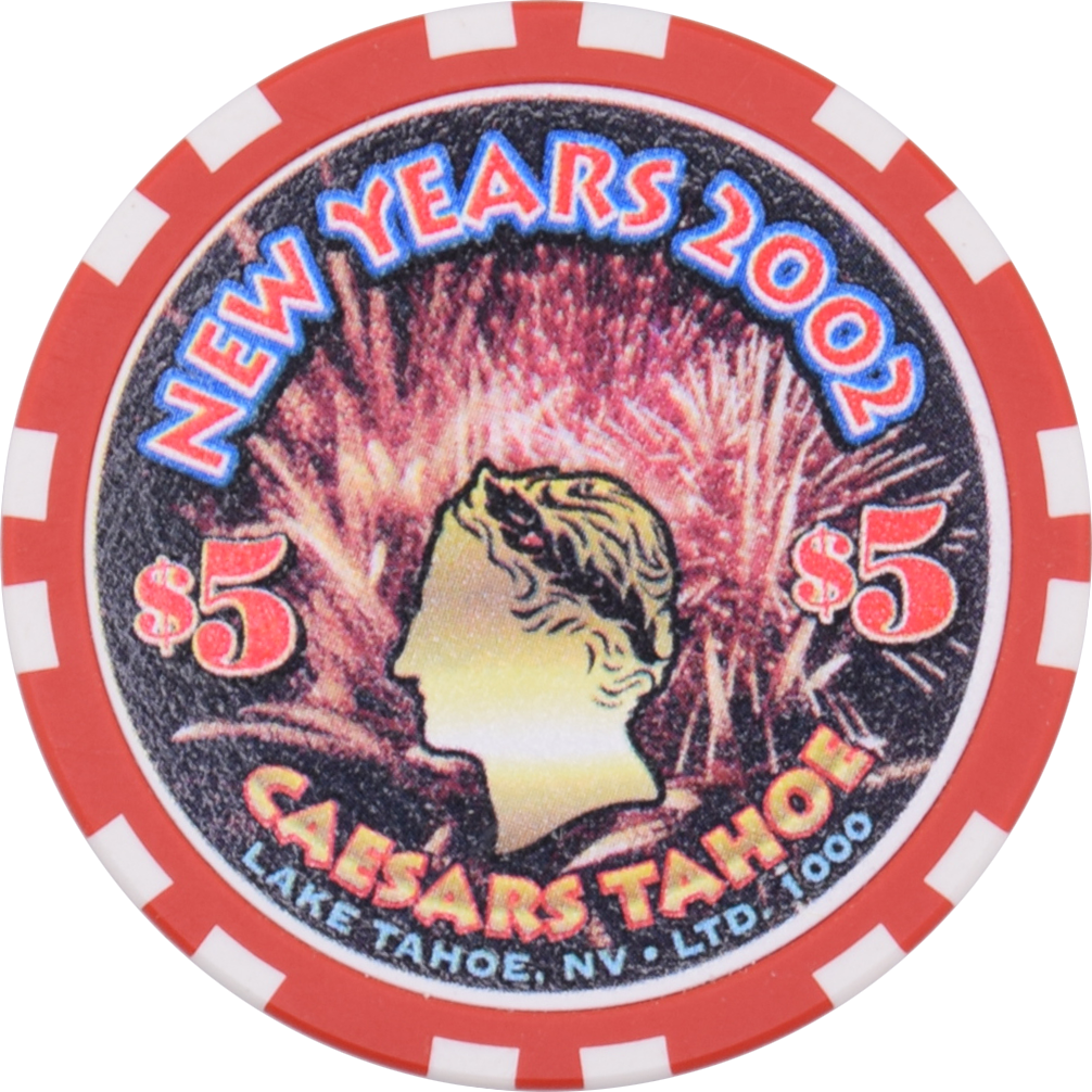 Caesars Tahoe Casino Lake Tahoe Nevada $5 New Year's Chip 2002