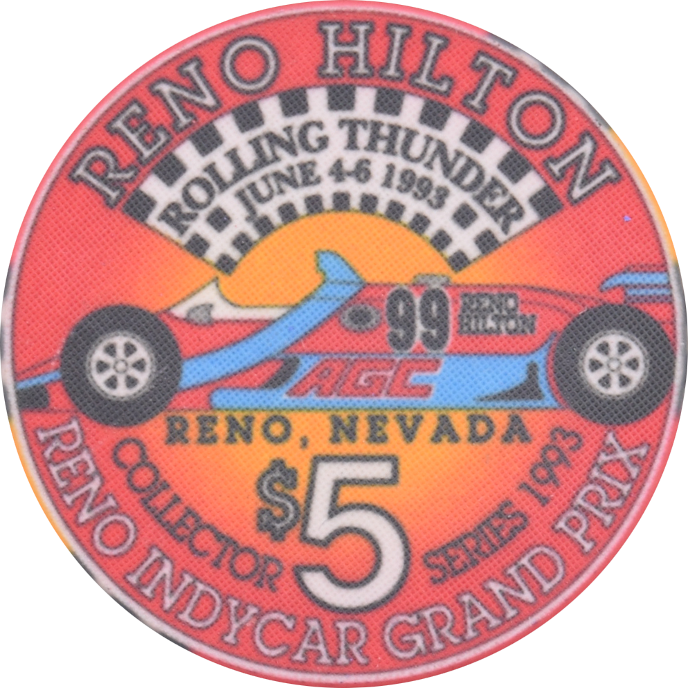 Hilton Resort Casino Reno Nevada $5 Reno IndyCar Grand Prix Chip 1993