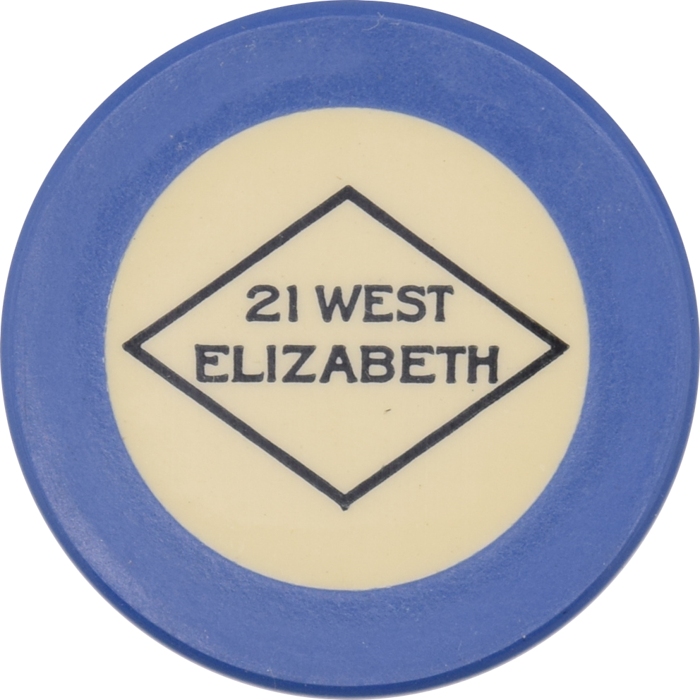 21 West Elizabeth Illegal Casino Detroit Michigan Blue 10 Chip 1923