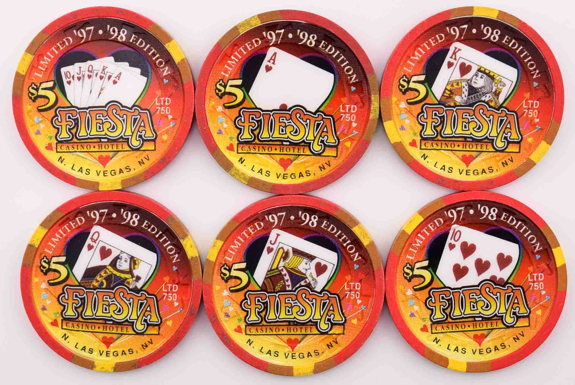 Fiesta Casino North Las Vegas Nevada $5 Full Suits Set of 24 Chips 1997
