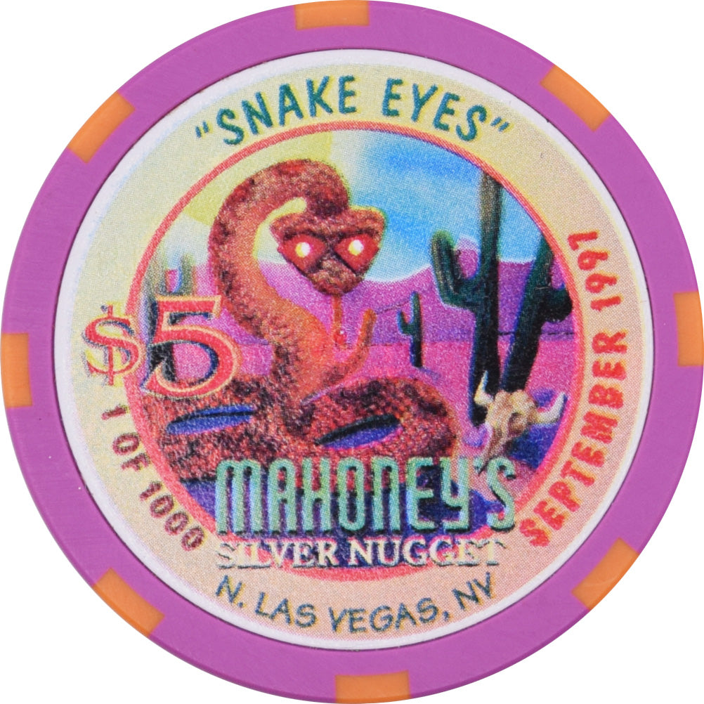 Mahoney's Silver Nugget Casino N. Las Vegas Nevada $5 Snake Eyes Chip 1997