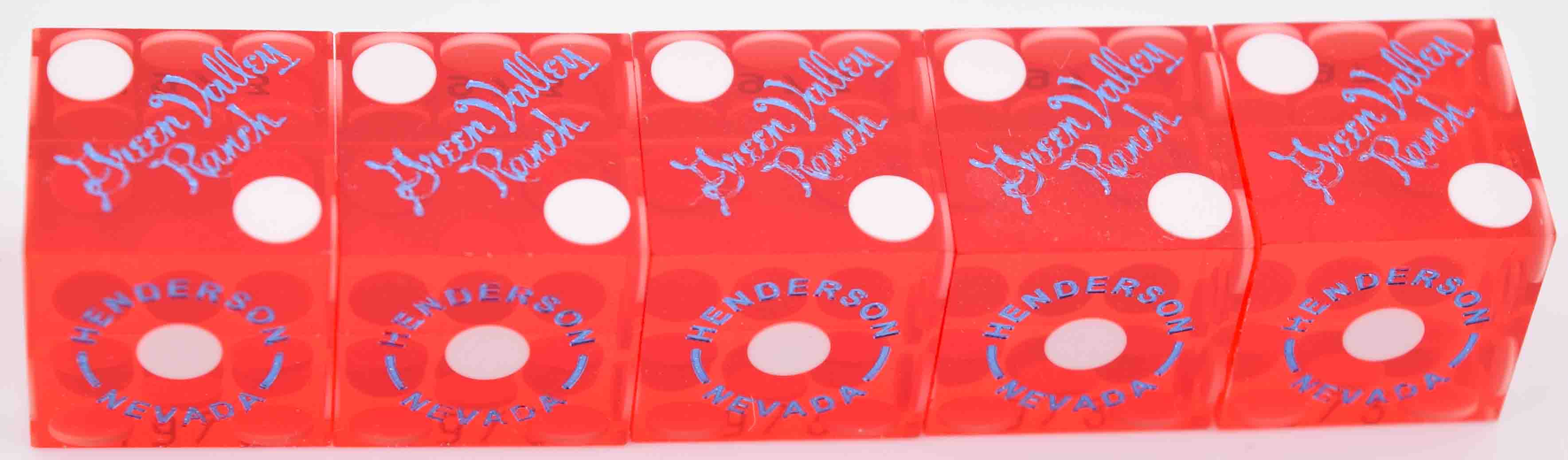 Green Valley Ranch Casino Henderson Nevada Red Blue Foil Stick of Matching Number Dice