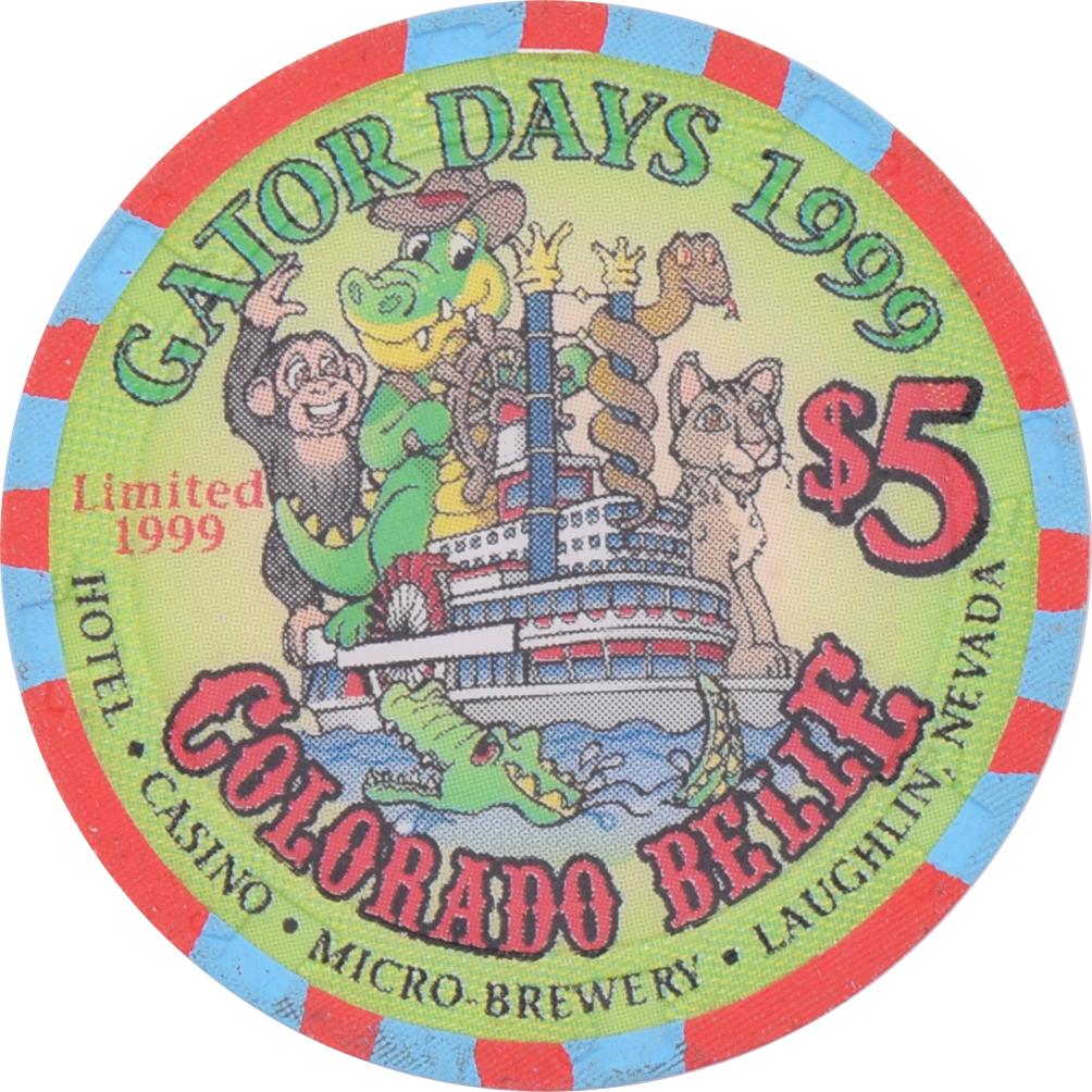 Colorado Belle Casino Laughlin Nevada $5 Gator Days Chip 1999