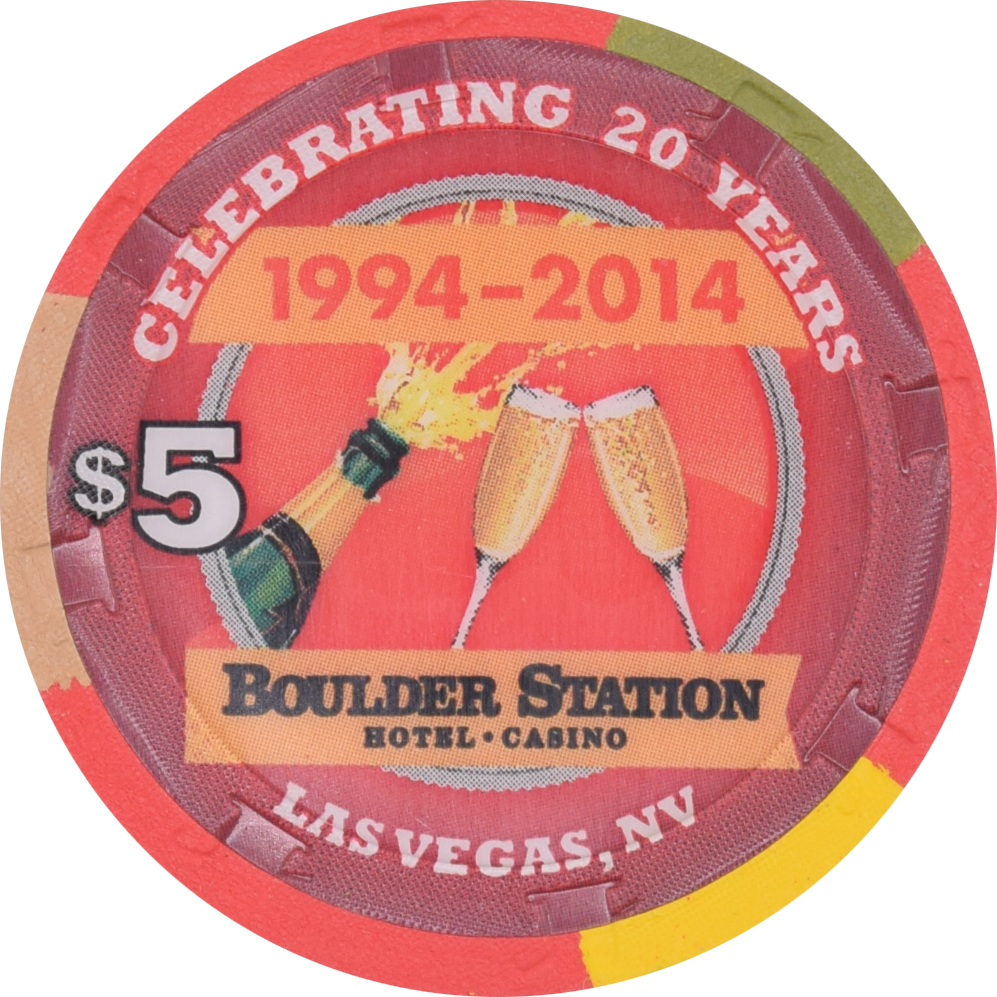 Boulder Station Casino Las Vegas Nevada $5 20th Anniversary Chip 2014