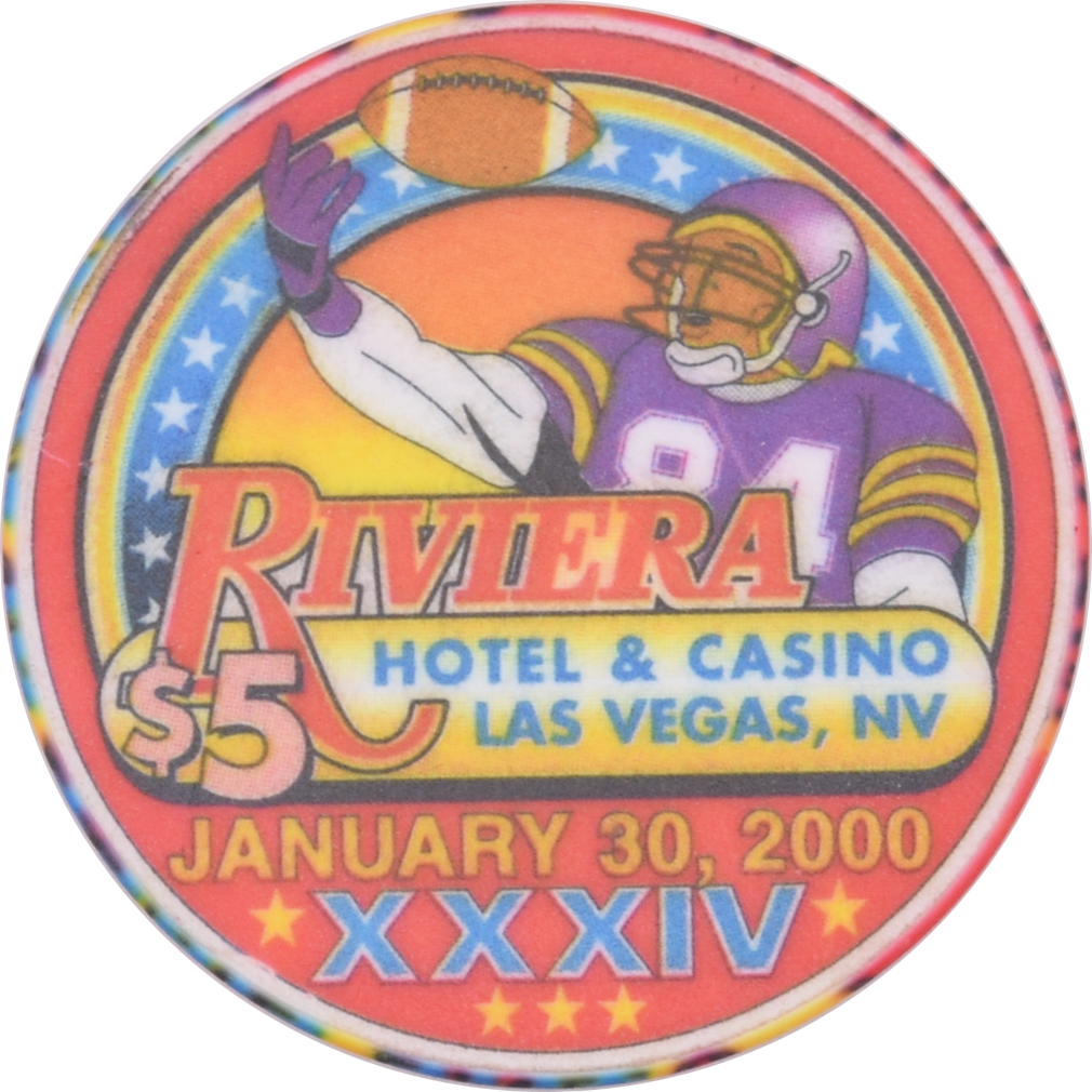 Riviera Casino Las Vegas Nevada $5 January 30, 2000 XXXIV Chip #4