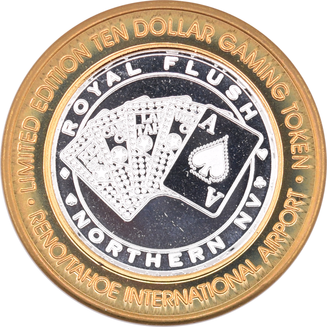 Reno/Tahoe International Airport Casino Reno "Royal Flush Northern NV" $10 Silver Strike .999 Fine Silver 2005