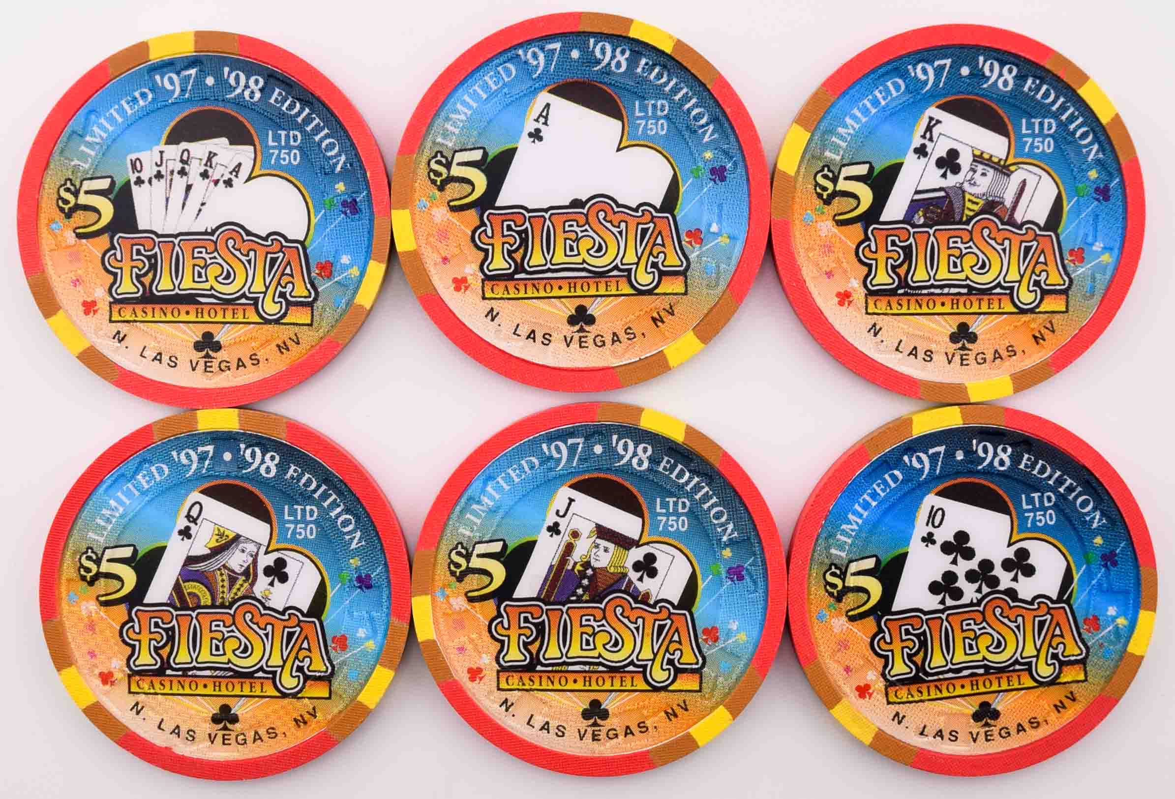 Fiesta Casino North Las Vegas Nevada $5 Full Suits Set of 24 Chips 1997