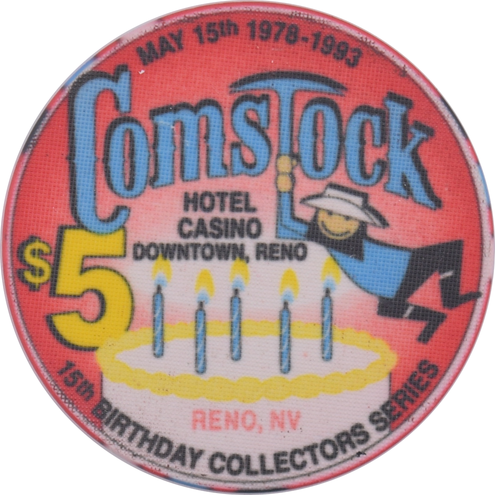 Comstock Casino Reno Nevada $5 15th Birthday Chip 1993